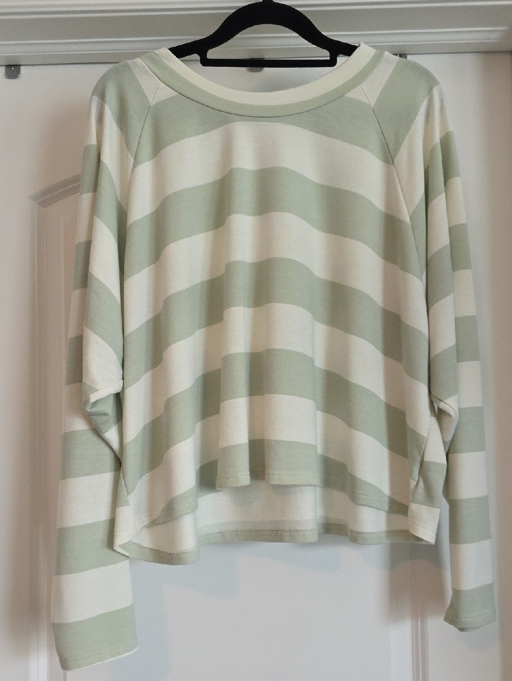 EUC Peach Love Large Women's Sage and Cream Striped Long-Sleeve Top
